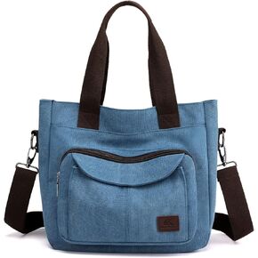 Women's Canvas Shoulder Crossbody Bag Small Tote Purse Multi-pocket Work Bags Top Handle Handbag