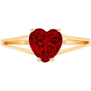 Clara Pucci 1.45ct Heart Cut Solitaire split shank Natural Scarlet Red Garnet Ideal VVS1 4-Prong Classic Designer Statement Ring Solid 14k Yellow Gold for Women