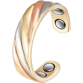 Magnetic Copper Rings for Women for Arthritis and Joint, Adjustable Copper Ring Ladies Fingers Thumb 99.9% Solid Pure Copper Jewelry Gift, Tricolor Gold Copper Rings for Men