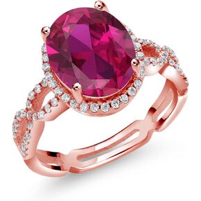 Gem Stone King 18K Rose Gold Plated Silver Red Created Ruby and White Created Sapphire Ring For Women (4.55 Cttw, Available In Size 5, 6, 7, 8, 9)