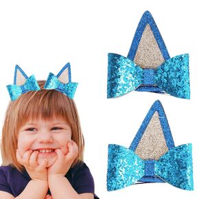 Dog Ears Hair Clips Kids Glitter Hair Bows Headwear Cosplay Costume Accessories for Adults Girls, Halloween Birthday Party Supplies Gift for Bluey Bingo