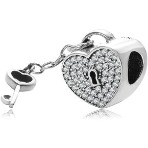 ABAOLA Key to My Heart Dangle Charm 925 Sterling Silver Lock & Key Beads fit for Fashion Charms Bracelet & Necklace