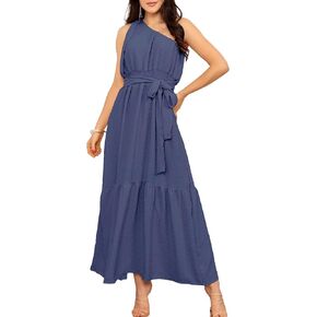 Women's Short Sleeve Square Neck Smocked Summer Dresses Cut Out Ruffle Hem Flowy Boho Maxi Dress