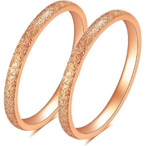 VQYSKO 2PCS 2mm14K Gold Filled Rings Stacking Rings for Women Girls Stackable Thin Sand Blast Glitter Finish Ring,Plain Statement Band Comfort Fit,Silver/Rose Gold/Gold for Choice,Size 4-9
