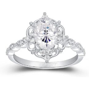 Vintage Floral Setting Ring - 1.50 Carat Brilliant Oval Cut Created Moissanite Ring - 925 Sterling Silver Moissanite Accents Ring - Milgrain Classic Design Ring - Handcrafted Women Ring