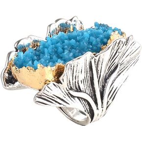 HSQYJ Retro Cocktail Statement Ring Antique Gold and Silver Tone Resin Stone Crystal Stacking Rings Cluster Statement Ring for Men Women