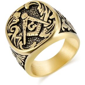 JIPSJICI Stainless Steel Freemason Masonic Signet Rings Classic Master Mason Biker Band Jewelry Gifts