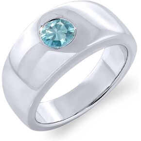 Gem Stone King Men's 925 Sterling Silver Round Blue Zircon Ring (1.20 Cttw, Gemstone Birthstone, Available In Size 7, 8, 9, 10, 11, 12, 13)