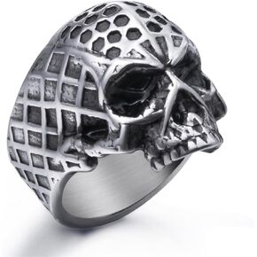 Gothic Skull Rings for Men Stainless Steel Vintage Silver Skeleton Cocktail Party Biker Ring, Size 8-13