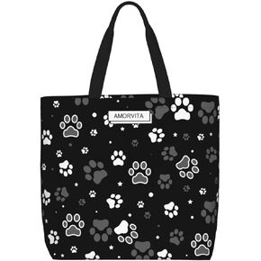 Dog Tote Bag for Women with Zipper Pockets Handles - Paw Print Bags Reusable Grocery Bags Portable Shopping Beach Bag, Dog Lovers Gifts Large Utility Tote Bag for Travel Gym School Work