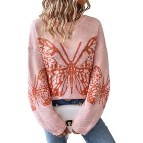 Floerns Women's Graphic Print Long Sleeve Drop Shoulder Sweater Pullover Top