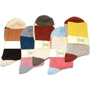 JUNAN 5Pairs Ladies thermal Winter socks, Womens Thick Knitting Warm & comfy Wool Crew Vintage Style Sock