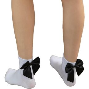 OYOANGLE Women's 1 Pair Cute Solid Bow Decor Kint Crew Socks Soft Casual Comfortable Dress Socks
