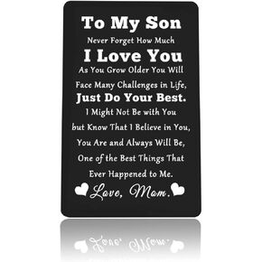 Vadaka Son Inspirational Gift from Mom Metal Wallet Insert Card for Son Mom to Son Wallet Card Encouragement Card Gift Back To School Birthday Graduation Wedding Gift