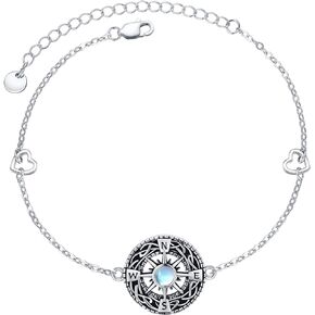 Compass Bracelet for Women Graduation Gift 925 Sterling Silver Small Moonstone Bracelets Dainty Celtic Knot Compass Inspirational Bracelet Friendship Talisman Travel Bracelet Jewelry Gifts for Men Boy
