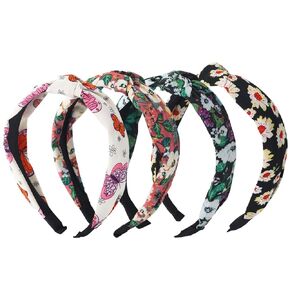 4Pcs Headbands for Women,Floral Pattern Knotted Wide Headbands Cross Knot Hair Bands Vintage Hairband Turban Hoops Twist Headbands Accessories,Style 1