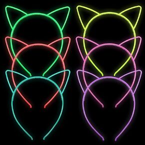 ZIRICHER 6 Colors Cat Headbands Glow in the Dark,Plastic Light Up Hair Band Luminous Headband For Girls Christmas,Happy New Year,Birthday Party
