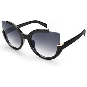 SUPERTRIP Womens Fashion Oversized Round Square Plastic Vintage Cut-Out Flash Mirror Lens Cat Eye Sunglasses