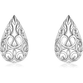Filigree Teardrop Earrings for Women Rose Gold Plated /Gold Plated / Moonstone / Abalone / Turquoise / Blue Crystal / Green Crystal Teardrop Dangle Earrings Filigree Leverback Earrings for Women Teens Girls Birthday Gift