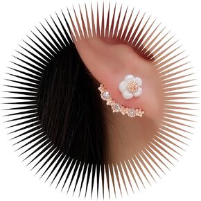 Bohemian Flower Jacket Earrings Elegant Daisy Flower Rhinestone Stud Earrings Simple Stylish Crystal Front Back Earrings Cubic Zircon Ear Studs Jewelry for Women Girls