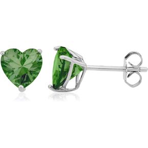 Kooljewelry Sterling Silver and Cubic Zirconia Heart Birthstone Earrings