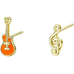 Rnivida 925 Sterling Silver Small Guitar Musical Note Stud Earring for Women, Guitar Music Jewelry Gifts for Music Lovers