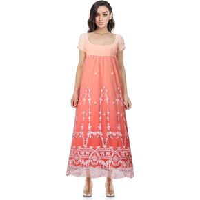 Edwina Sharma Cosplay Costume Regency Dress Pink Floral Elegant Highwaist Gown Chiffon Gauze Dress for Women