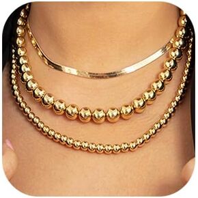 fxmimior Women Multilayer Silver Gold Dainty Layered Choker Necklaces Handmade Beads Fashion Chunky Pendant Multilayer Adjustable Layering Chain Gold Plated Necklaces Set for Women Girls