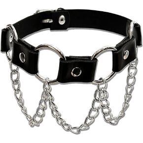 Gothic Artificial Leather Choker;Punk Rock Necklace;Gothic Metal Chain Alternative Fashion Accessory;Rock and Roll Rebel Collar;Unique Punk Necklace for Man Women
