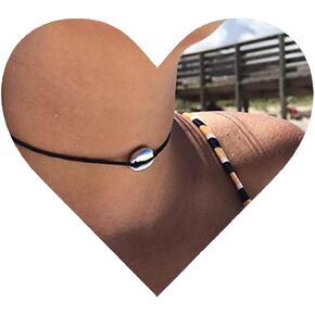 Allereyae Vintage Cowrie Shell Choker Necklace Layered Leather Necklace Black Choker Necklace Personalized Velvet Necklace Chain Jewelry for Women and Girls