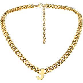 Bandmax Mens Initial Necklace Choker Stainless Steel/Gold/Black 7MM Wide Chunky Letter Pendant Chain Necklace for Men 18Inch + 2Inch in Saudi Arabia