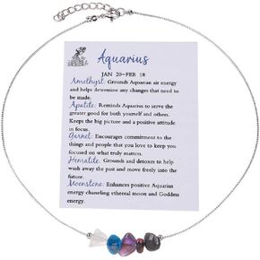 Healing Crystal Zodiac Necklace for Women Natural Stone Chakra Zodiac Sign Choker Necklaces 12 Constellation Raw Crystal Horoscope Astrology Birthday Jewelry Gifts