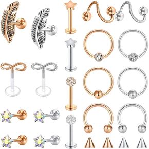 16G Cartilage Earring Hoop For Women, Cubic Zirconia Ear Climbers Forward Helix Earrings, Surgical Steel Tragus Helix Conch Piercing Jewelry Ear Cuff Silver Rose Gold