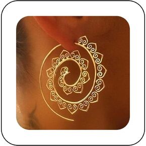 Andelaisi Boho Ethnic Mandala Earrings Vintage Circle Spiral Earrings Gold Vortex Gear Earrings Tribal Twisted Hoop Earrings Swirl Exaggerate Earrings Jewelry for Women and Girls