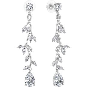 Women's Teardrop Dangle Leaf Long Earrings for Wedding, Birthstones Earrings for Women Mother's Day Jewelry Gifts