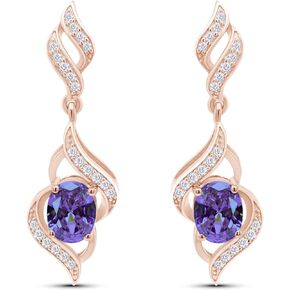 Oval And Round Cut Simulated Birthstone Swirl Dangle Earrings In 14K Gold Over Sterling Silver Jewelry Gift For Her