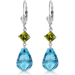 Galaxy Gold GG 11 Carat 14k Solid White Gold Dedications Peridot Blue Topaz Earrings