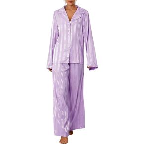 Vrtige Women's Striped Pajamas Set V Neck Long Sleeve Top with Pants Loungewear PJS Sleepwear