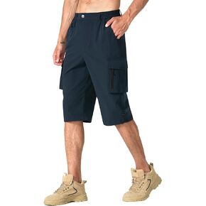 NOMINATE Mens Hiking Capris Pants 3/4 Long Cargo Shorts Casual Work Shorts with Multi Pockets for Golf Fishing Camping