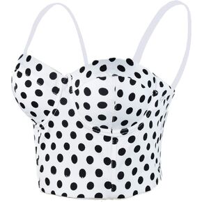 ELLACCI Polka Dot Print Bustier Crop Top Sexy Women's Corset Top Bra White