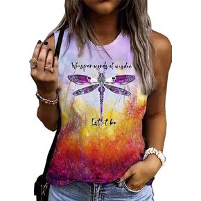 Whisper Words of Wisdom Let it be Tank Tops Women Cute Dragonfly Graphic Tank Shirt with Funny Sayings Sleeveless Tops