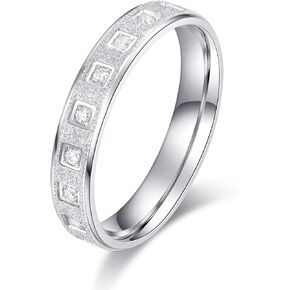 THELANDA Unisex Comfort Fit Sterling Silver 4mm Simulated Diamond Full Eternity Ring Sandblasted Wedding Band