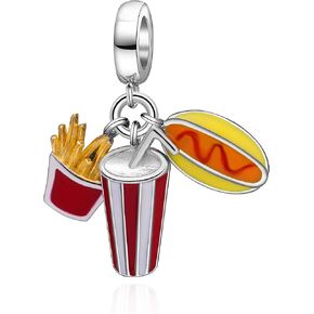 Hamburger Fries Best Friends Charms 925 Sterling Silver 3pcs Dangle Charms Fits European Bracelet