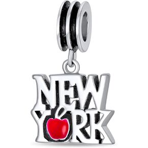 Red Big Apple Travel Vacation Tourism Saying I Love New York Statue of Liberty Charm Bead For Women For Teen Enamel .925 Sterling Silver Fits European Bracelet