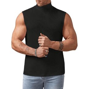 Verdusa Men's Turtleneck Tank Top Solid Sleeveless Pullover Shirt