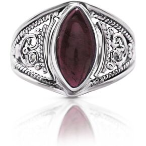 Koral Jewelry Marquis Garnet 925 Sterling Silver Ring - Delicate BOHO Chic Jewelry - Fashionable and Stylish for Girls and Women with Velvet Gift Bag/Box - Made by Indian Artisans - Size 6-9