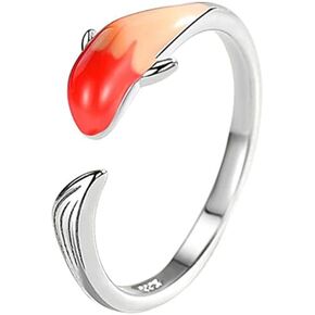 925 Sterling Silver Ring Minimalist Koi Fish High Polish Open Ring Hypoallergenic Adjustable Good LUCK Ring for Women
