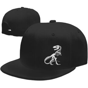 Dinosaur Skeleton Snapback Hat for Men Women Black Baseball Cap Adjustable Flat Bill Dad Hat Funny Trucker Hat for Summer
