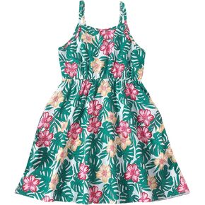 WDIRARA Toddler Girl's Floral Tropical Print Sleeveless Ruffle Hem A Line Flared Cami Dress