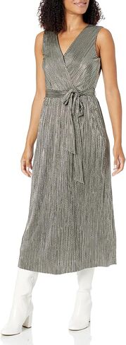 Anne Klein Women's Surplice Plisse Knit Foil Midi Dress W/Sash in Saudi Arabia